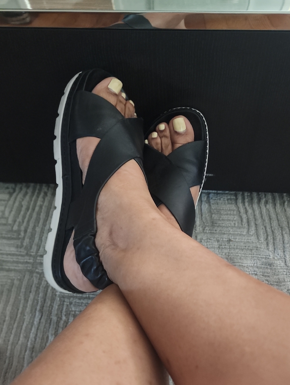 J Slides Black Crisscross Slingback Platform Sandals